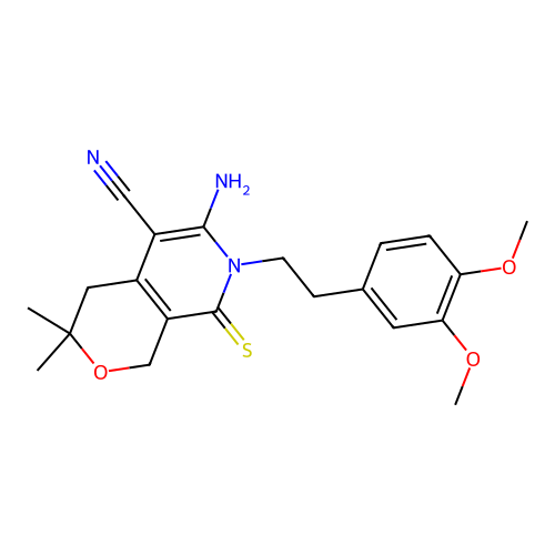 6-amino-7-(3,4-dimethoxyphenethyl)-3,3-dimethyl-8-thioxo-3,4,7,8-tetrahydro-1H-pyrano[3,4-c]pyridine-5-carbonitrile structure