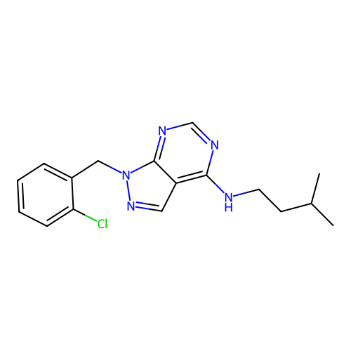 1-(2-chlorobenzyl)-N-(3-methylbutyl)-1H-pyrazolo[3,4-d]pyrimidin-4-amine structure