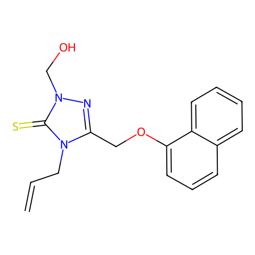 4-allyl-1-(hydroxymethyl)-3-((naphthalen-1-yloxy)methyl)-1H-1,2,4-triazole-5(4H)-thione structure