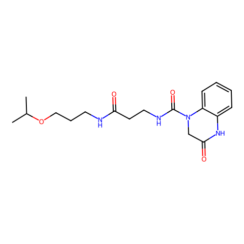 3-oxo-N-[3-oxo-3-(3-propan-2-yloxypropylamino)propyl]-2,4-dihydroquinoxaline-1-carboxamide structure