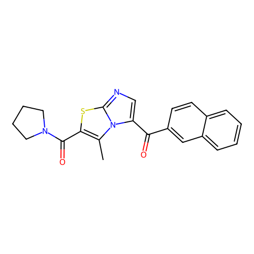 (5-(2-naphthoyl)-3-methylimidazo[2,1-b]thiazol-2-yl)(pyrrolidin-1-yl)methanone structure