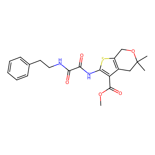 methyl 5,5-dimethyl-2-({oxo[(2-phenylethyl)amino]acetyl}amino)-4,7-dihydro-5H-thieno[2,3-c]pyran-3-carboxylate structure