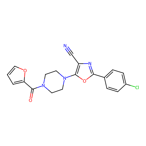 2-(4-Chlorophenyl)-5-(4-(furan-2-carbonyl)piperazin-1-yl)oxazole-4-carbonitrile structure