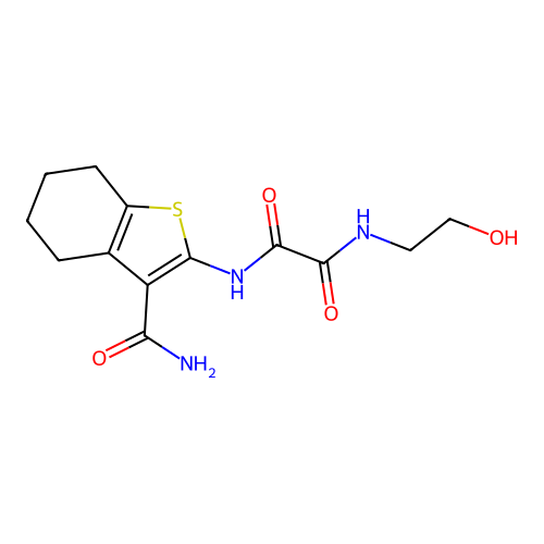 N'-(3-carbamoyl-4,5,6,7-tetrahydro-1-benzothiophen-2-yl)-N-(2-hydroxyethyl)oxamide structure