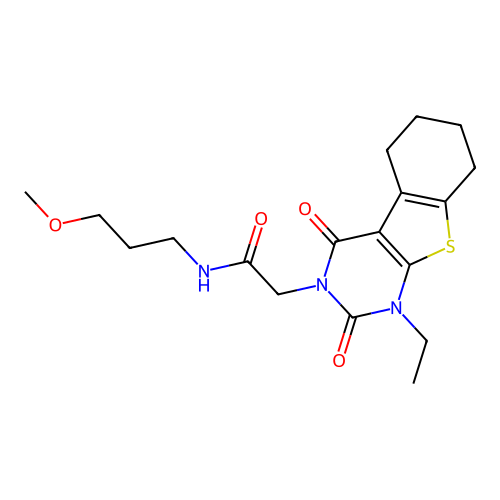 2-(1-ethyl-2,4-dioxo-1,2,5,6,7,8-hexahydrobenzo[4,5]thieno[2,3-d]pyrimidin-3(4H)-yl)-N-(3-methoxypropyl)acetamide structure