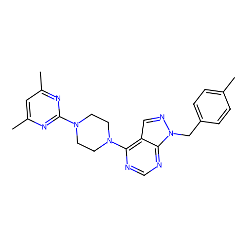4-[4-(4,6-dimethylpyrimidin-2-yl)piperazin-1-yl]-1-(4-methylbenzyl)-1H-pyrazolo[3,4-d]pyrimidine structure