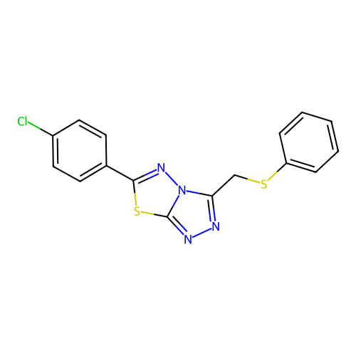 6-(4-chlorophenyl)-3-(phenylsulfanylmethyl)-[1,2,4]triazolo[3,4-b][1,3,4]thiadiazole structure