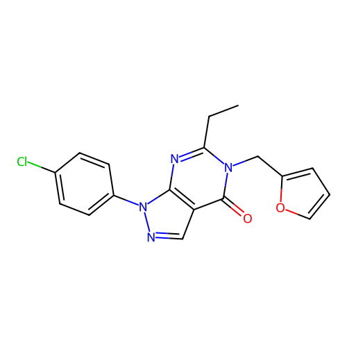1-(4-chlorophenyl)-6-ethyl-5-(furan-2-ylmethyl)-1H-pyrazolo[3,4-d]pyrimidin-4(5H)-one structure