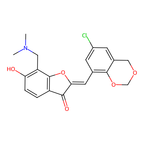 (Z)-2-((6-chloro-4H-benzo[d][1,3]dioxin-8-yl)methylene)-7-((dimethylamino)methyl)-6-hydroxybenzofuran-3(2H)-one structure