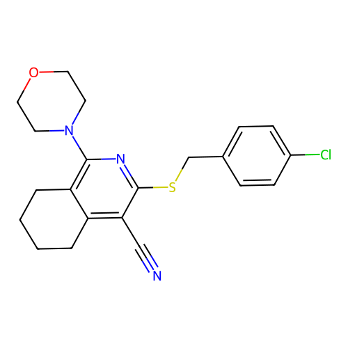 3-[(4-chlorophenyl)methylsulfanyl]-1-morpholin-4-yl-5,6,7,8-tetrahydroisoquinoline-4-carbonitrile structure