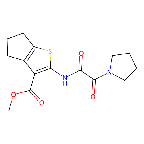 methyl 2-(2-oxo-2-(pyrrolidin-1-yl)acetamido)-5,6-dihydro-4H-cyclopenta[b]thiophene-3-carboxylate structure