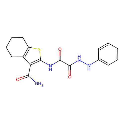 2-{[oxo(2-phenylhydrazinyl)acetyl]amino}-4,5,6,7-tetrahydro-1-benzothiophene-3-carboxamide structure