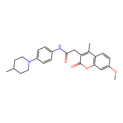 2-(7-methoxy-4-methyl-2-oxo-2H-chromen-3-yl)-N-(4-(4-methylpiperidin-1-yl)phenyl)acetamide structure