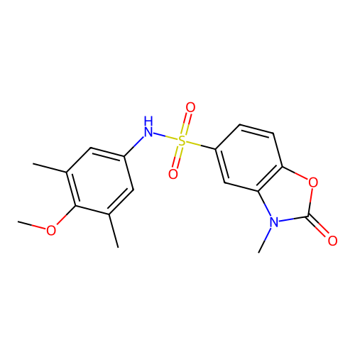 N-(4-methoxy-3,5-dimethylphenyl)-3-methyl-2-oxo-2,3-dihydro-1,3-benzoxazole-5-sulfonamide structure