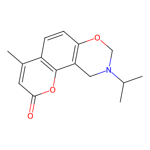 9-isopropyl-4-methyl-9,10-dihydrochromeno[8,7-e][1,3]oxazin-2(8H)-one structure