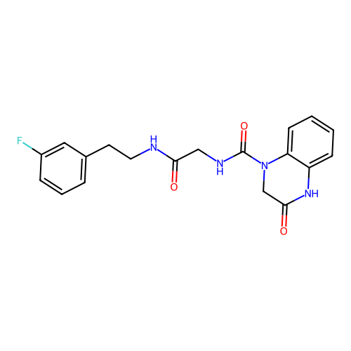 N-(2-{[2-(3-fluorophenyl)ethyl]amino}-2-oxoethyl)-3-hydroxyquinoxaline-1(2H)-carboxamide structure