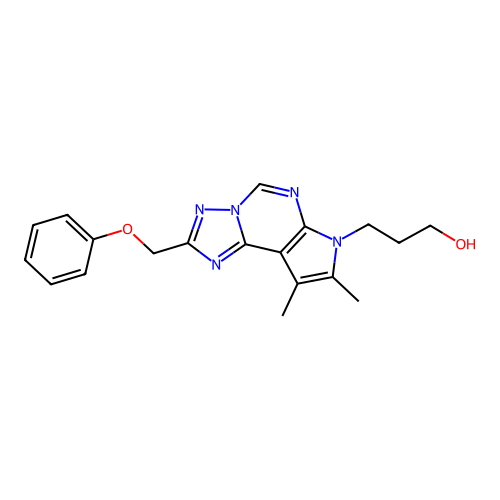 3-(8,9-dimethyl-2-(phenoxymethyl)-7H-pyrrolo[3,2-e][1,2,4]triazolo[1,5-c]pyrimidin-7-yl)propan-1-ol structure