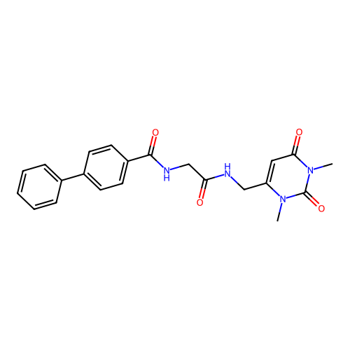 N-(2-(((1,3-dimethyl-2,6-dioxo-1,2,3,6-tetrahydropyrimidin-4-yl)methyl)amino)-2-oxoethyl)-[1,1'-biphenyl]-4-carboxamide structure