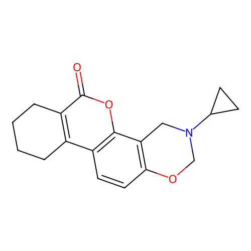 3-Cyclopropyl-2,4,7,8,9,10-hexahydroisochromeno[3,4-f][1,3]benzoxazin-6-one structure