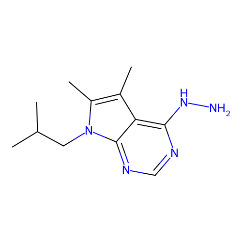4-hydrazinyl-5,6-dimethyl-7-(2-methylpropyl)-7H-pyrrolo[2,3-d]pyrimidine structure