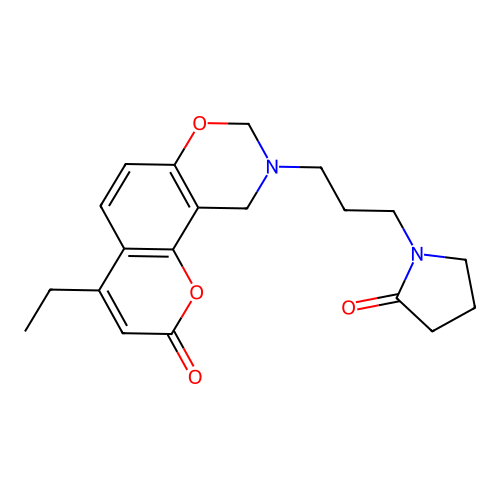 4-ethyl-9-(3-(2-oxopyrrolidin-1-yl)propyl)-9,10-dihydrochromeno[8,7-e][1,3]oxazin-2(8H)-one structure