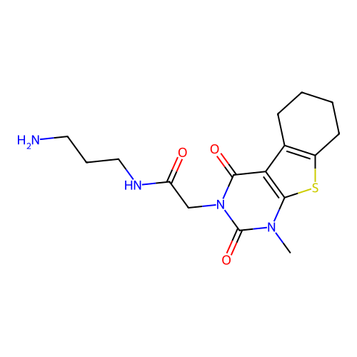 N-(3-aminopropyl)-2-(1-methyl-2,4-dioxo-1,2,5,6,7,8-hexahydrobenzo[4,5]thieno[2,3-d]pyrimidin-3(4H)-yl)acetamide structure