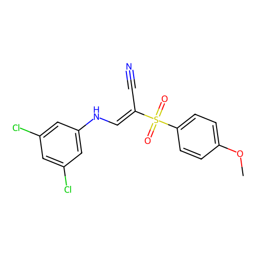 (E)-3-(3,5-dichloroanilino)-2-(4-methoxyphenyl)sulfonylprop-2-enenitrile structure