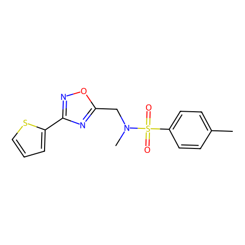 N,4-dimethyl-N-((3-(thiophen-2-yl)-1,2,4-oxadiazol-5-yl)methyl)benzenesulfonamide structure