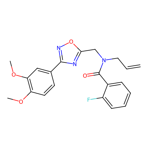N-[[3-(3,4-dimethoxyphenyl)-1,2,4-oxadiazol-5-yl]methyl]-2-fluoro-N-prop-2-enylbenzamide structure