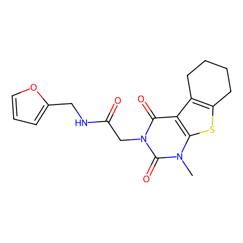 N-(furan-2-ylmethyl)-2-(1-methyl-2,4-dioxo-1,2,5,6,7,8-hexahydrobenzo[4,5]thieno[2,3-d]pyrimidin-3(4H)-yl)acetamide structure