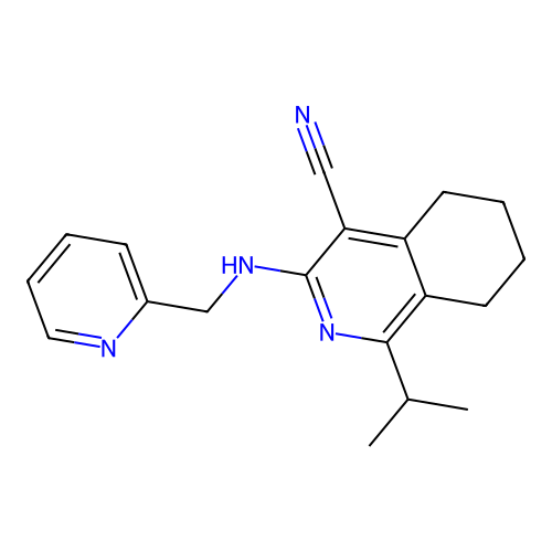1-propan-2-yl-3-(pyridin-2-ylmethylamino)-5,6,7,8-tetrahydroisoquinoline-4-carbonitrile structure