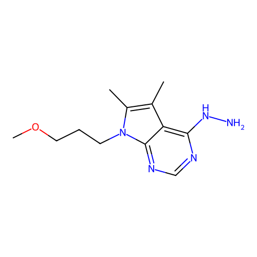 4-hydrazinyl-7-(3-methoxypropyl)-5,6-dimethyl-7H-pyrrolo[2,3-d]pyrimidine structure