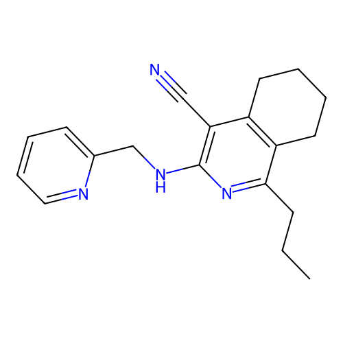 1-propyl-3-(pyridin-2-ylmethylamino)-5,6,7,8-tetrahydroisoquinoline-4-carbonitrile structure