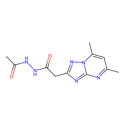 N'-acetyl-2-(5,7-dimethyl-[1,2,4]triazolo[1,5-a]pyrimidin-2-yl)acetohydrazide structure