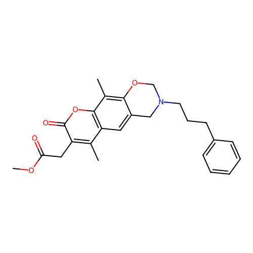 methyl 2-(6,10-dimethyl-8-oxo-3-(3-phenylpropyl)-2,3,4,8-tetrahydrochromeno[6,7-e][1,3]oxazin-7-yl)acetate structure