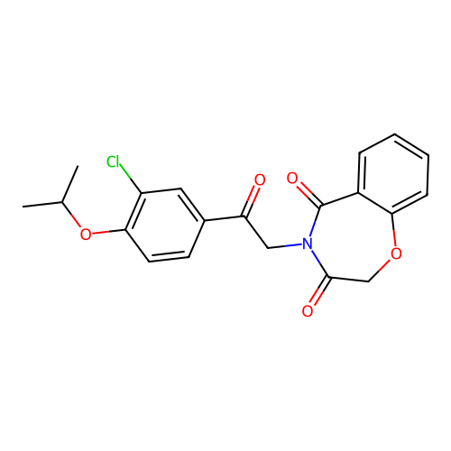 4-{2-[3-chloro-4-(propan-2-yloxy)phenyl]-2-oxoethyl}-1,4-benzoxazepine-3,5(2H,4H)-dione structure