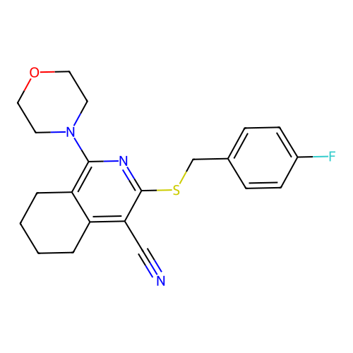 3-[(4-fluorophenyl)methylsulfanyl]-1-morpholin-4-yl-5,6,7,8-tetrahydroisoquinoline-4-carbonitrile structure