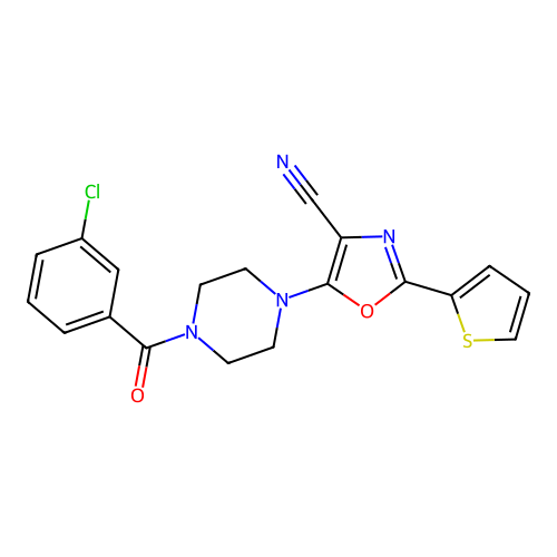 5-(4-(3-Chlorobenzoyl)piperazin-1-yl)-2-(thiophen-2-yl)oxazole-4-carbonitrile structure