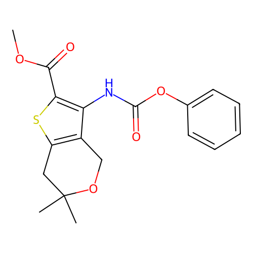 methyl 6,6-dimethyl-3-(phenoxycarbonylamino)-4,7-dihydrothieno[3,2-c]pyran-2-carboxylate structure