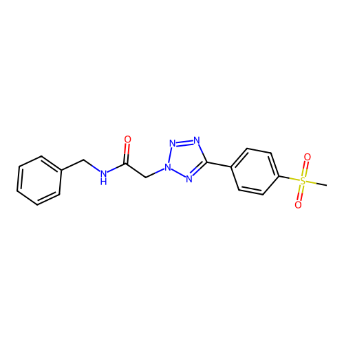 N-benzyl-2-(5-(4-(methylsulfonyl)phenyl)-2H-tetrazol-2-yl)acetamide structure