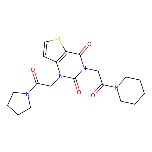 3-(2-oxo-2-(piperidin-1-yl)ethyl)-1-(2-oxo-2-(pyrrolidin-1-yl)ethyl)thieno[3,2-d]pyrimidine-2,4(1H,3H)-dione structure