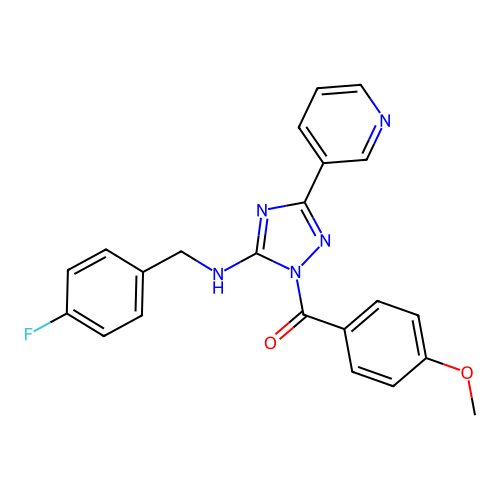 (5-((4-fluorobenzyl)amino)-3-(pyridin-3-yl)-1H-1,2,4-triazol-1-yl)(4-methoxyphenyl)methanone structure