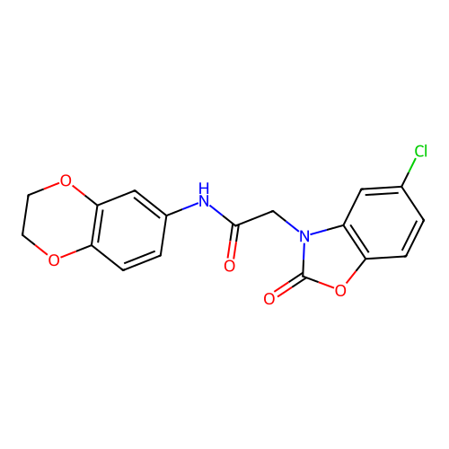 2-(5-chloro-2-oxobenzo[d]oxazol-3(2H)-yl)-N-(2,3-dihydrobenzo[b][1,4]dioxin-6-yl)acetamide structure