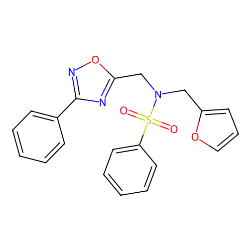 N-(furan-2-ylmethyl)-N-[(3-phenyl-1,2,4-oxadiazol-5-yl)methyl]benzenesulfonamide structure