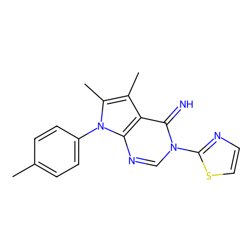5,6-dimethyl-7-(4-methylphenyl)-3-(1,3-thiazol-2-yl)-3,7-dihydro-4H-pyrrolo[2,3-d]pyrimidin-4-imine structure