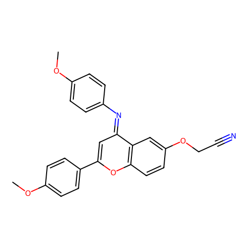 (E)-2-((2-(4-methoxyphenyl)-4-((4-methoxyphenyl)imino)-4H-chromen-6-yl)oxy)acetonitrile structure
