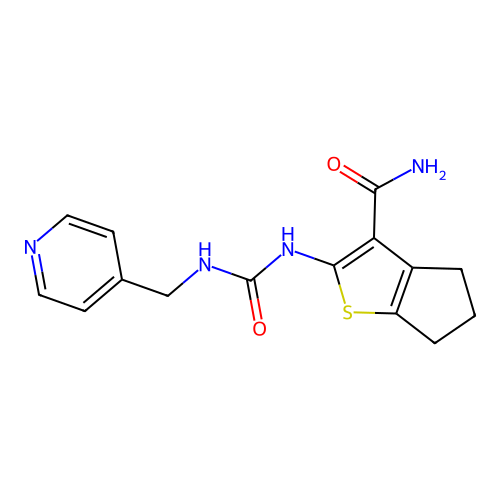 2-(3-(pyridin-4-ylmethyl)ureido)-5,6-dihydro-4H-cyclopenta[b]thiophene-3-carboxamide structure