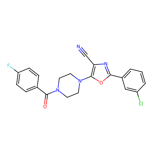 2-(3-Chlorophenyl)-5-(4-(4-fluorobenzoyl)piperazin-1-yl)oxazole-4-carbonitrile structure