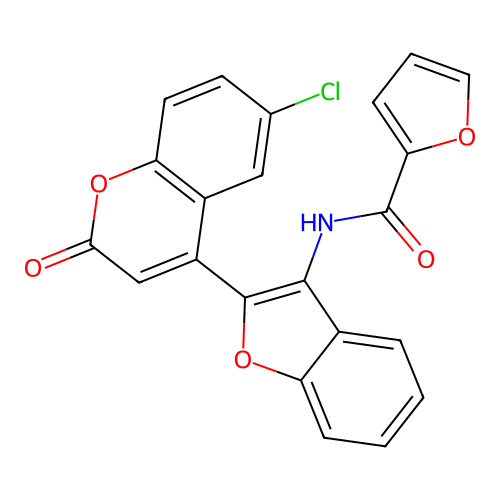 N-[2-(6-chloro-2-oxo-2H-chromen-4-yl)-1-benzofuran-3-yl]furan-2-carboxamide structure