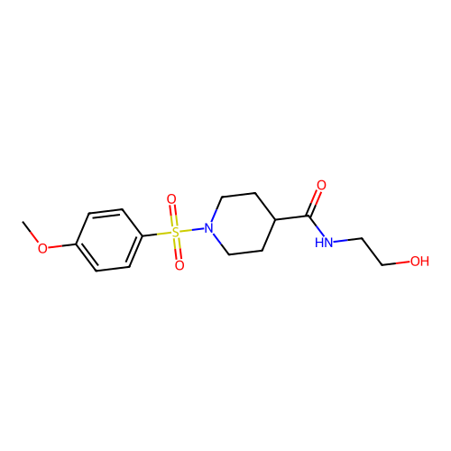 N-(2-hydroxyethyl)-1-((4-methoxyphenyl)sulfonyl)piperidine-4-carboxamide structure